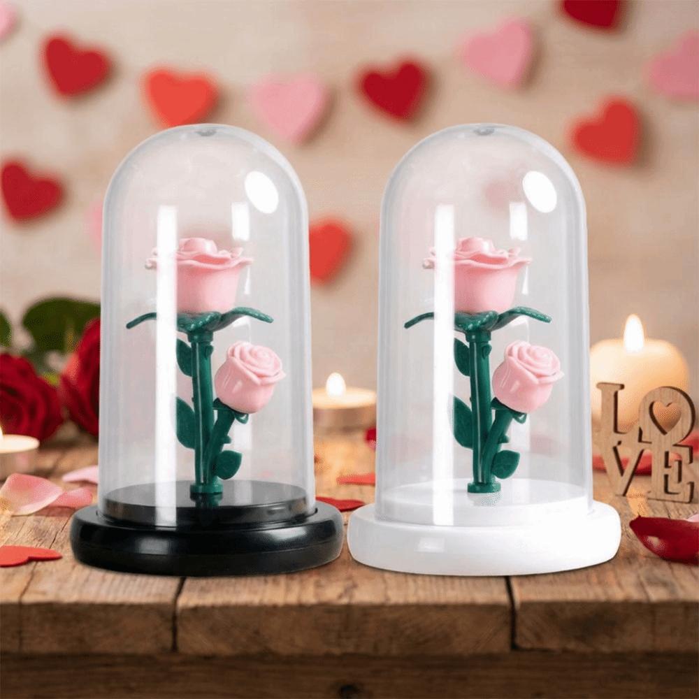 Romantic Eternal Rose Lamp Luminous Pink Rose Flower Night Light Creative with Lampshade Sleeping Lamp Wedding Decor