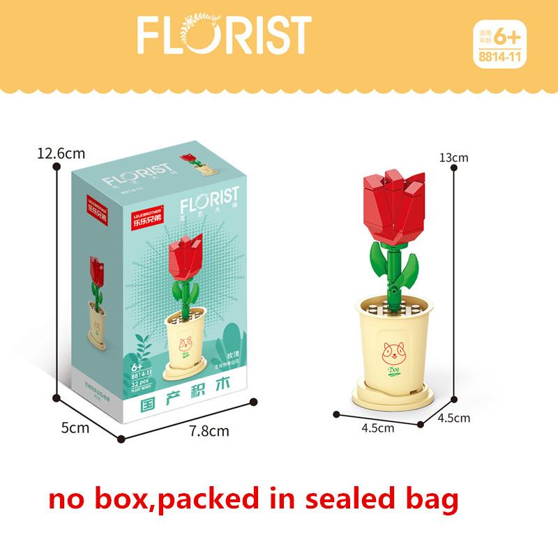 Creative Kawaii Milk Tea Cup Building Block Flower Bouquet Potted DIY Rose Bricks Decor Toys For Children Kids Christmas Gift