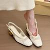 French Temperament Square Head Braided Bag Head Backspace Sandals Spring and Summer New Fashion Crystal Single Shoes Dark Brown