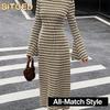 Women's Fashion Summer Spring O-Neck Long Sleeve Casual Dresses