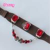 Luxury Leather Dog Collar with Detachable Agate Charm & Magnetic Ruby Gemstone Decor Pet Necklace Handmade Collar for Dogs Cats