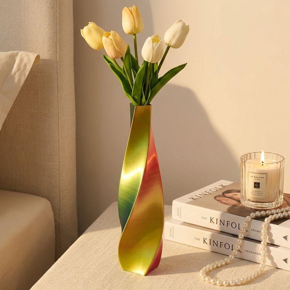 Twisted Design 3D Printed Flower Vases Gradient Color Plant Pot Home Desktop Decorations