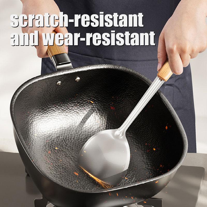 New 24cm Square Refined Iron Wok Pan Non-coating Hammered Frying Pan Skillet Nonstick Flat Bottom Deep Frying Pot for All Stoves