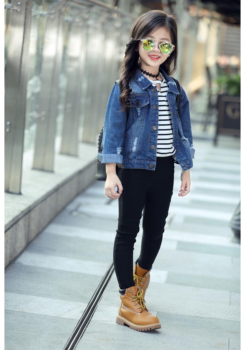 

Girls Slim Fit Elastic Faux Denim Pencil Pants - Children s Versatile Base Layer for Outdoor Wear 110 cm чёрный