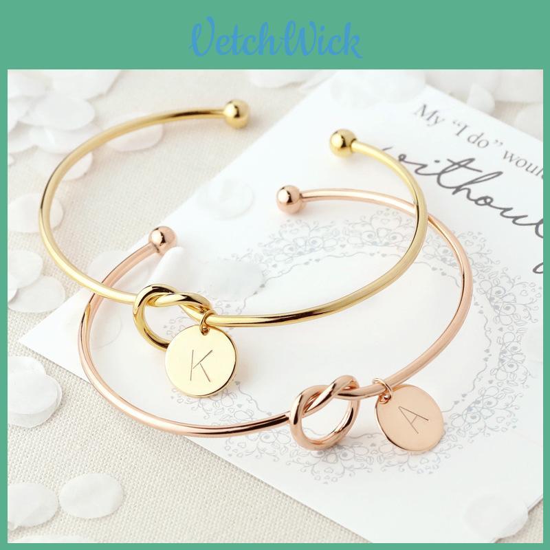 Personalized Monogram Knot Bracelet Elegant Fashion Statement Jewelry Gift For Bridesmaids In Rose Gold And Silver