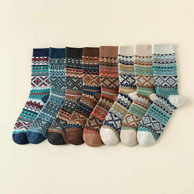 Men's Dress Socks Cotton Crew Socks 3 Pairs Breathable and Sweat-absorbing Funky Colorful Pattern  Crew Socks