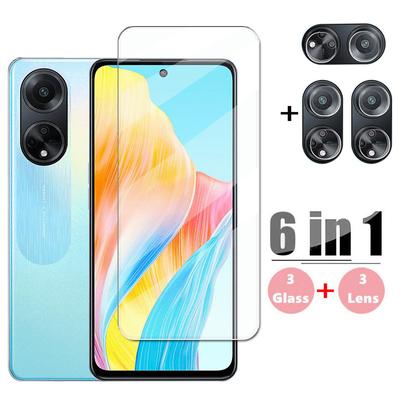 6IN1 [3+3] 3PCS HD Clear Transparent Screen Protectors Tempered Glass+ 3PCS Camera Lens Film for OPPO A18 A38 A58 A78 A98 5G 4G A79