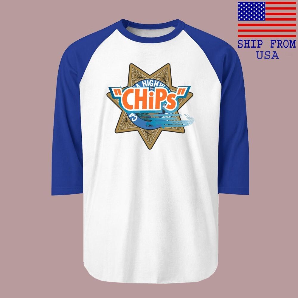 Chips Retro Police Movie Men#039;s Raglan Blue Size S2XL Unisex T-Shirt M