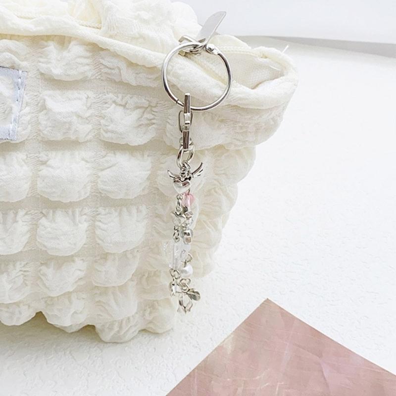 Sweet Cool Girl Beaded Keychain Charm Multifunctional Bead Key Chain with Sweetheart and Winged Crosses Designs