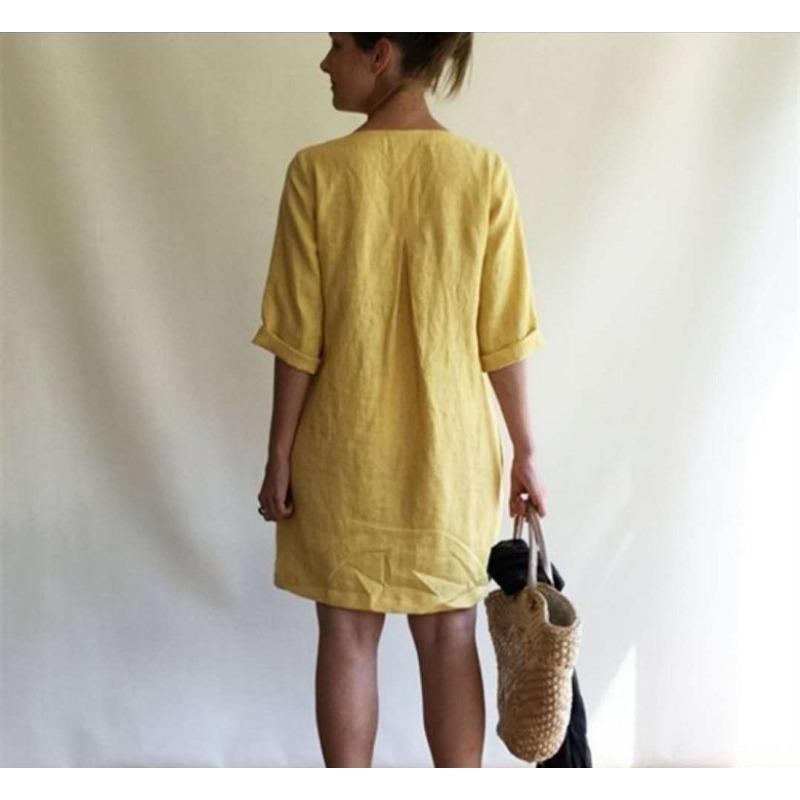 

YYFS женские модные летние весенние однотонные повседневные платья с коротким рукавом и v-образным вырезом, свободные талии S жёлтый