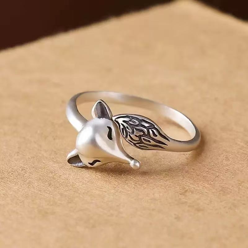 

Small fox ring, personalized retro ring Adjustable opening