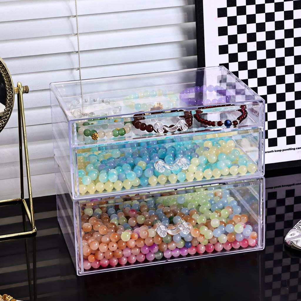 1pc Desktop Transparent Stackable Acrylic Bead Storage Box Drawer Style Bead Bracelet Hair Accessory Storage Organizer