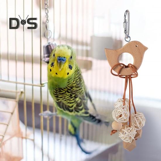 Colorful Hanging Parrot Bird Toy Training Biting Chewing Accessory Handmade Natural Wood Bird Swing Hanging Wind Chime for Parrot