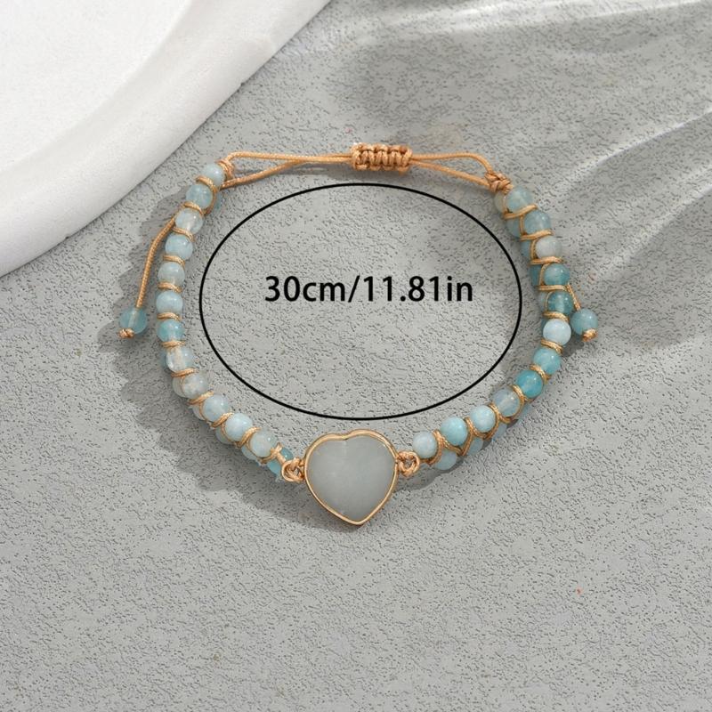 Adjustable Handwoven Heart Stone Bracelet Double Layer Woven Wristband Yoga Jewelry For Mindful Living Energy Balance