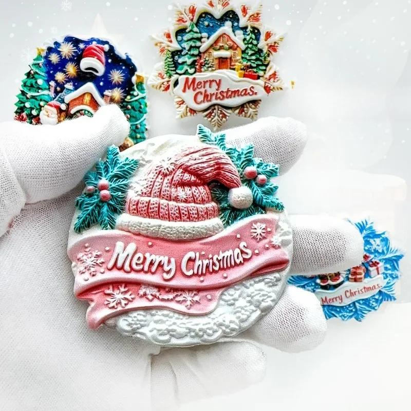 Christmas Gifts Santa Claus Fridge Magnets Home Decoration Snowman Moose Elk Fridge Stickers Children Presents