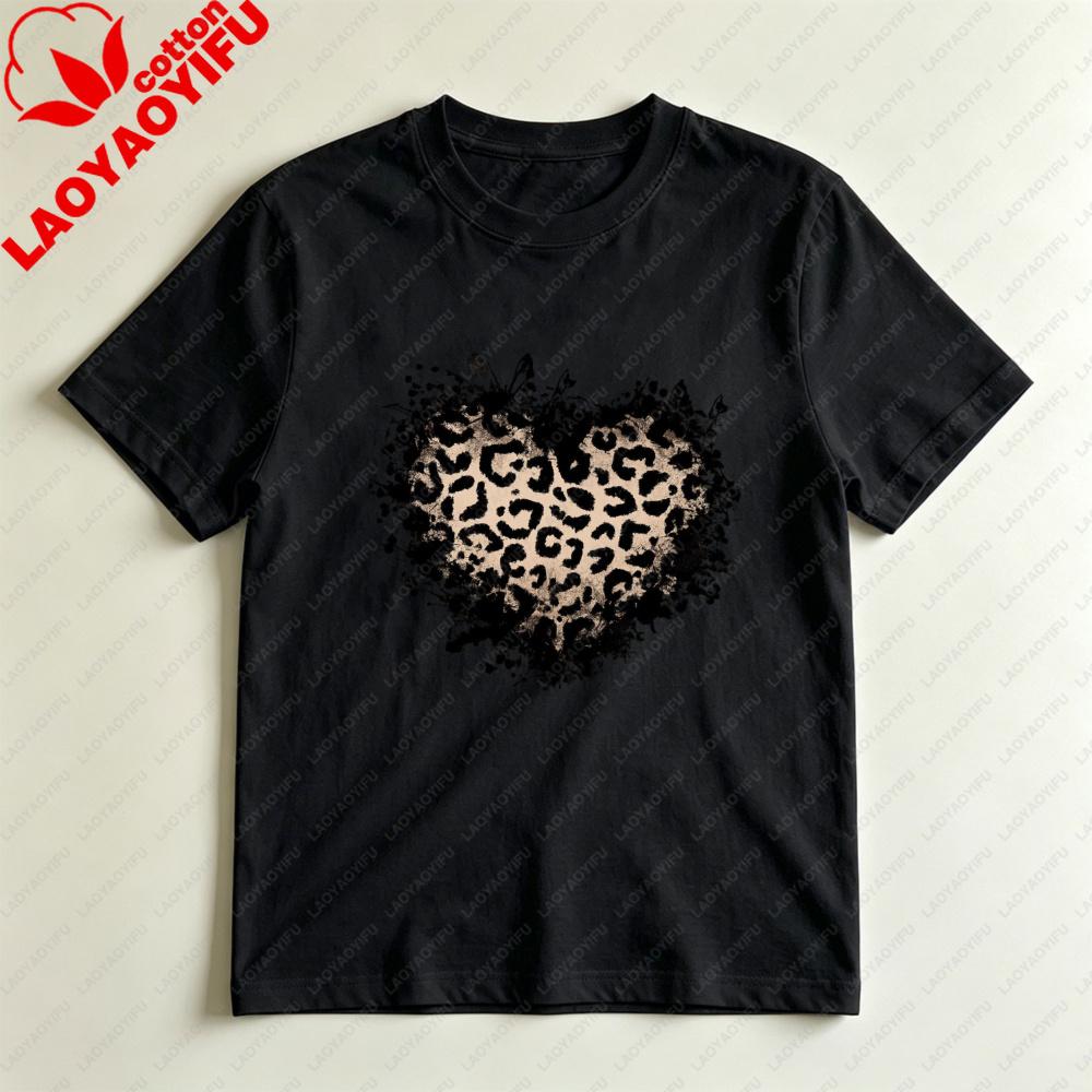 Leopard Print Grunge Heart Graphic Tshirt Trendy Graphic Tee 90s Retro Streetwear Unisex Summer Fashion Daily Life Cotton Tops
