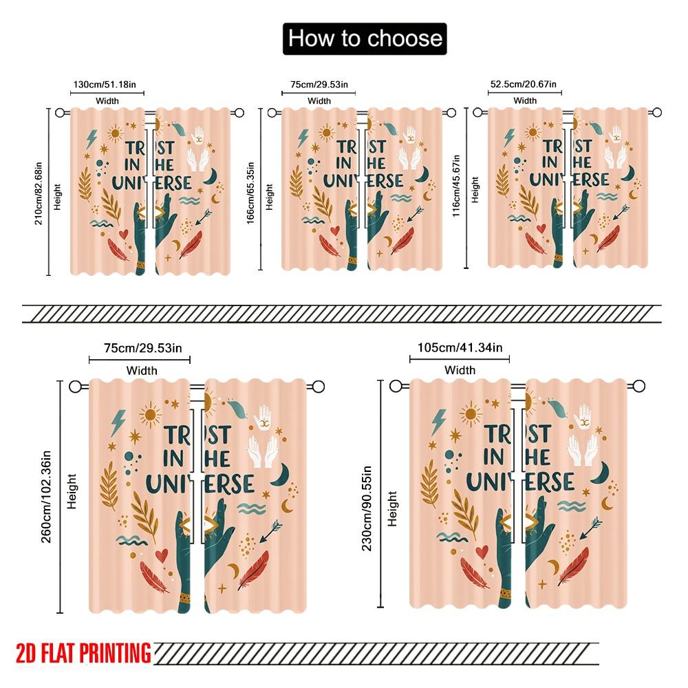2pcs 2D flat printing Window Drapes Trust Universe Boho Eye Polyester Fabric Without Electricity Festive Holiday for Home &