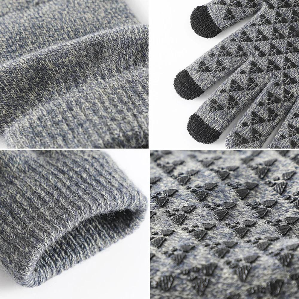 Winter Men Knitted Gloves Warm Full Fingers Touch Screen Anti-Slip Gloves for Cycling Running Driving Hiking Camping Work Mitten