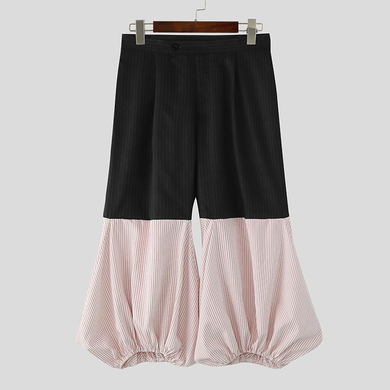 INCERUN Men Zip-up Waist Casual Striped Long Baggy Lantern Pants Trousers