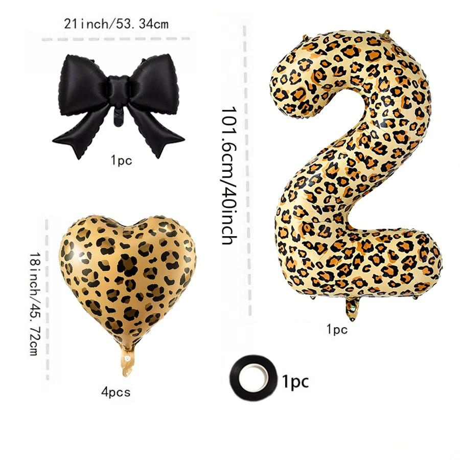 Leopard Print Number Foil Balloon 0-9 with Black Bow Leopard Print Heart-shaped Balloon for Birthday Anniversary Party Decor