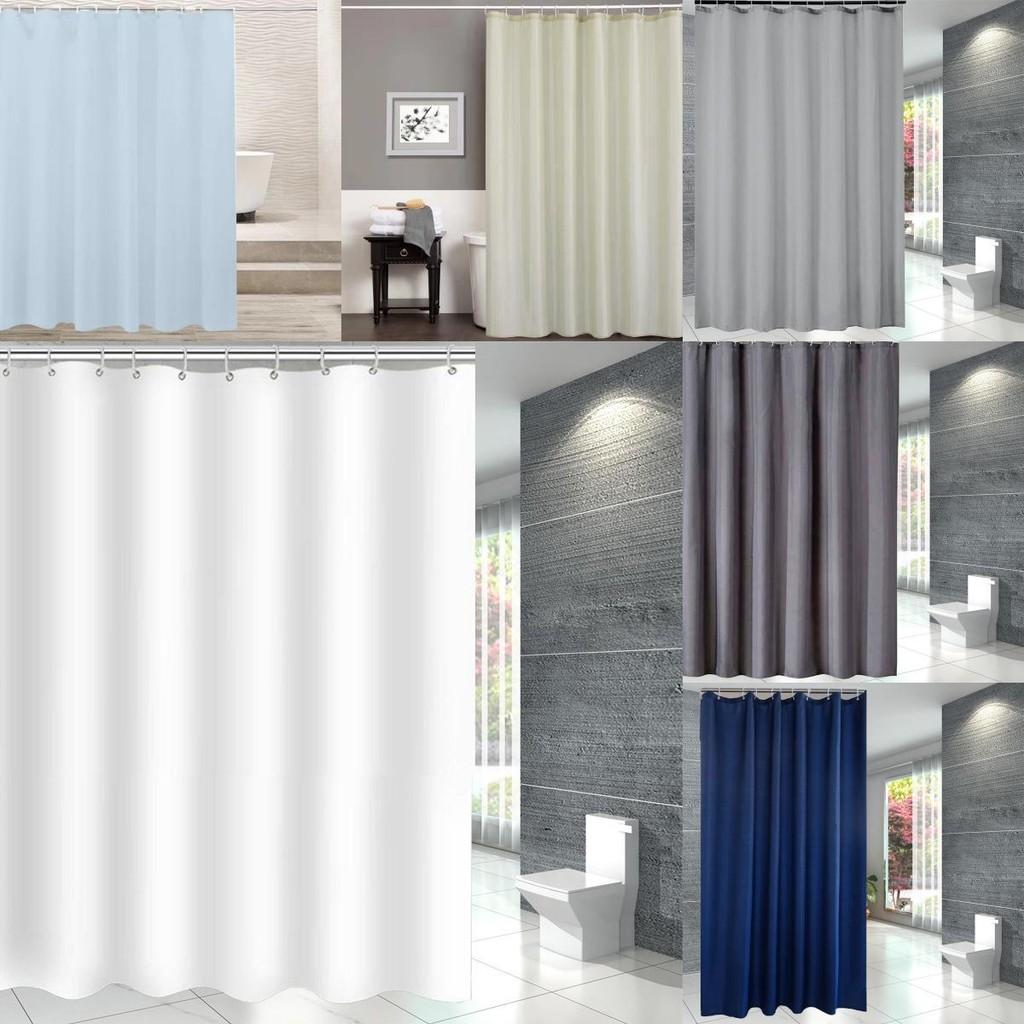 Waterproof Solid Color Polyester Shower Curtain Hooks Set For Decor Bathroom