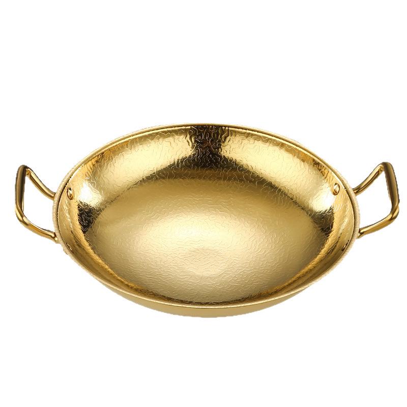 Gold Double Ear Stainless Steel Seafood Pot with Alcohol Stove for Camping