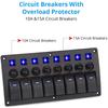 Painel de interruptores de balancim para barco marinho de 8 vias com disjuntores, painel de interruptores LED 12V 24V para barco, trailer, caminhão, acessórios