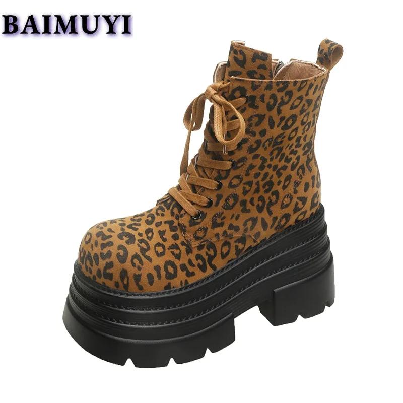 Leopard Platform Women Ankle Boots Super High Heels Designer Winter Suede Snow Shoes 2025 Trend Woman Autumn Lace Up Botas Mujer