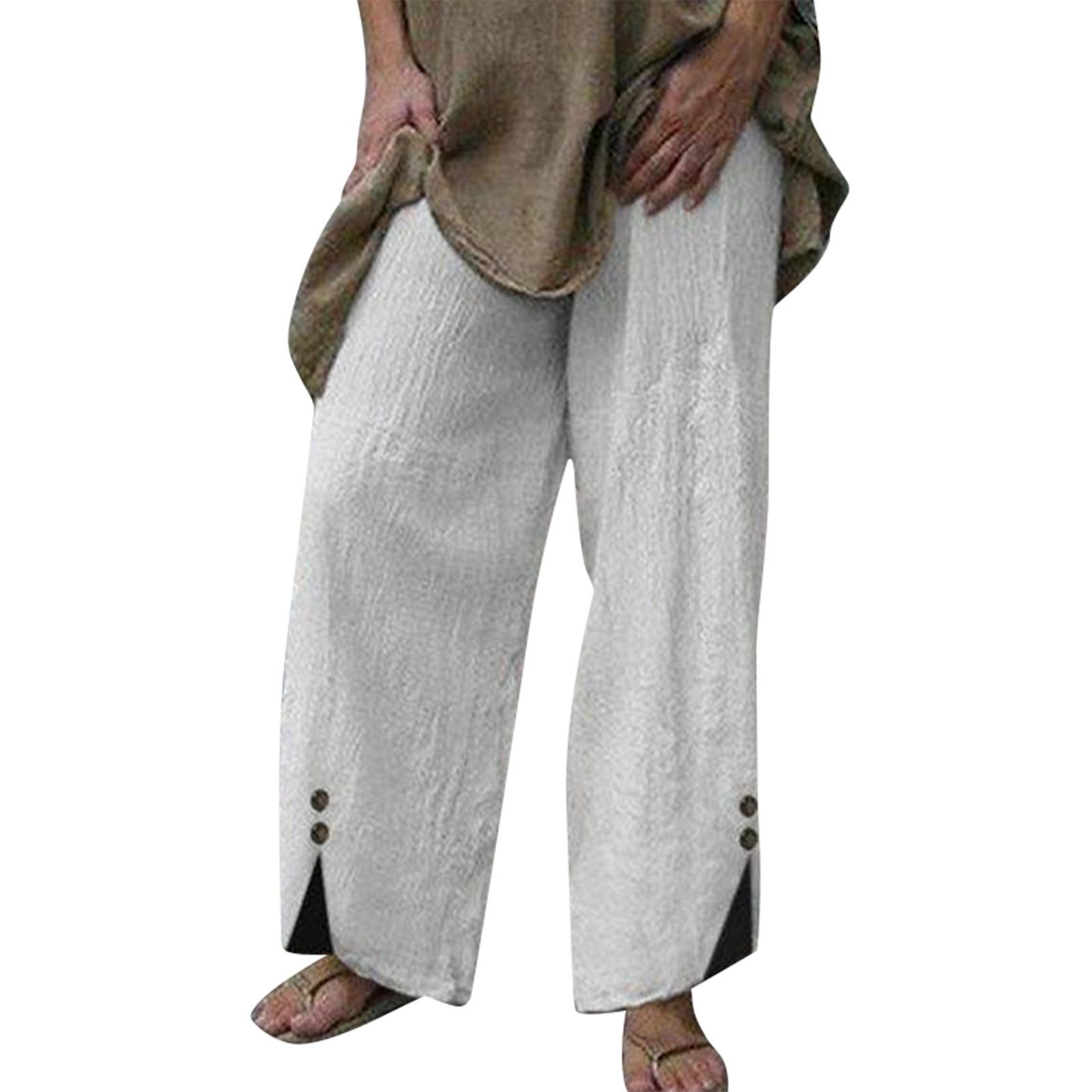 

Женские свободные повседневные пляжные брюки однотонные широкие повседневные брюки на пуговицах повседневные брюки XL белый