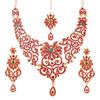 Touchstone Indisches Bollywood Traditionelles Königliches Filigran Gebogenes Weißes Strassstein Halsketten-Set, Großes Hochzeits-Designer-Schmuckset für Damen, Antikgold