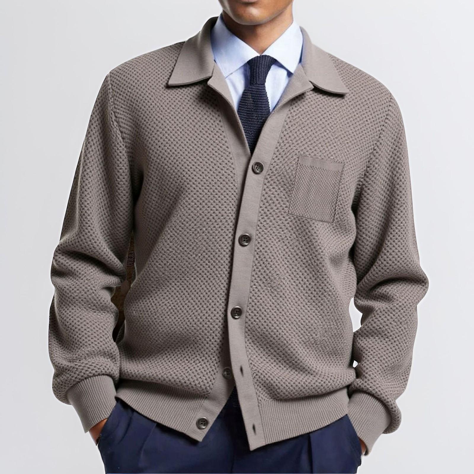 Мужской повседневный вязаный кардиган однотонного цвета с лацканами верхняя одежда M хаки 4290₽