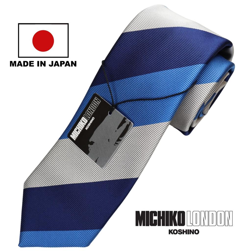 [Michiko London] Wrinkle-resistant Bonded Fabric with Lining for Added Volume. Made In Japan. KOSHINO Brand Tie. Striped Pattern. 100% Silk. Unisex.