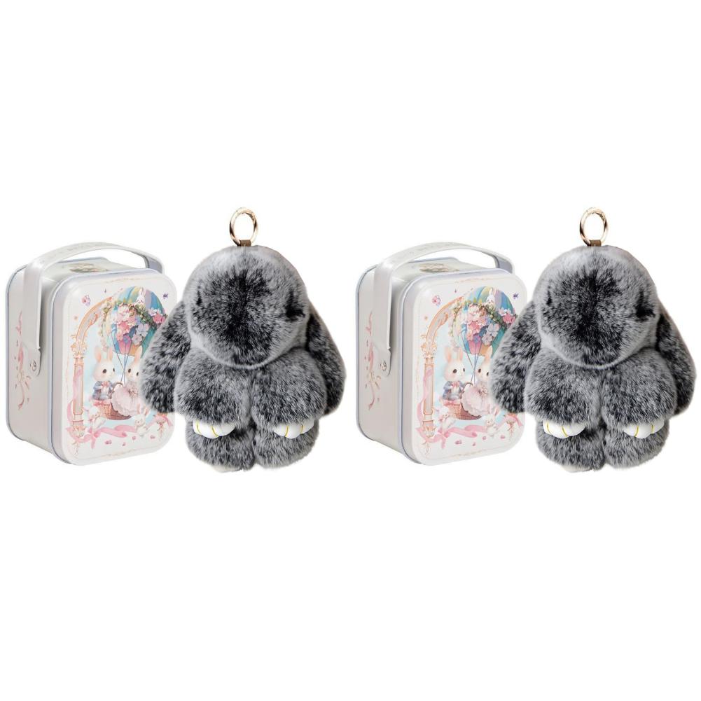 

2Pcs Soft Plush Rabbit Keychain with Tin Box Car Handbag Keyring Cute Bunny Lucky Keychains Plush Easter Gifts for Backpack Bags