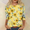 Women’s Casual Round Neck Long Sleeve T Shirt Sunflower Print Loose Fit Lightweight Pullover Top for Daily Wear