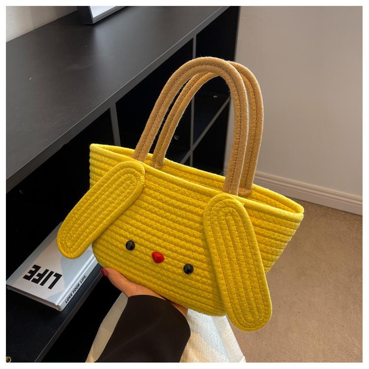 Cartoon Shape Cotton Rope Woven Handbag Cute Cotton Rope Woven Bag Daily Travel Cartoon Cotton Rope Bag Tote Bag