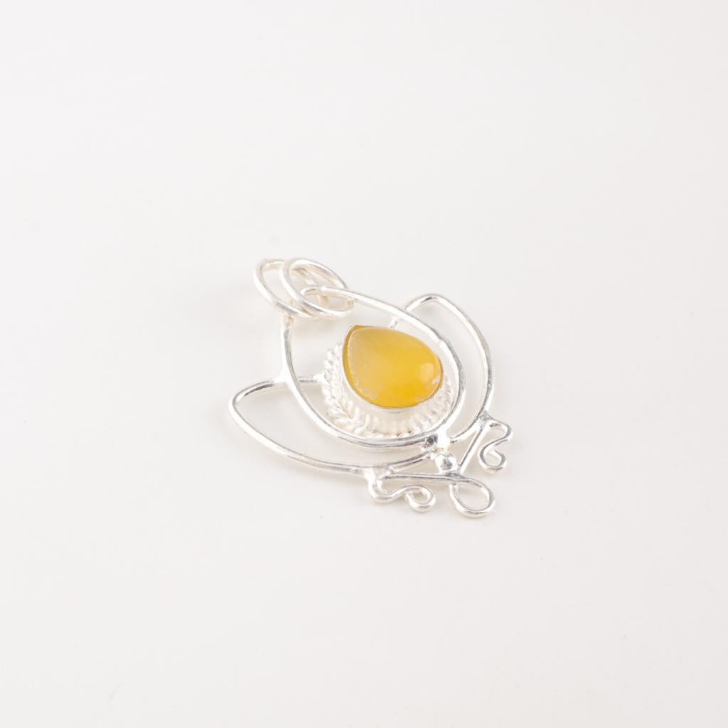 Yellow Cat's Eye Gemstone 925 Sterling Silver Jewelry Handmade Designer Pendant PP-38-44