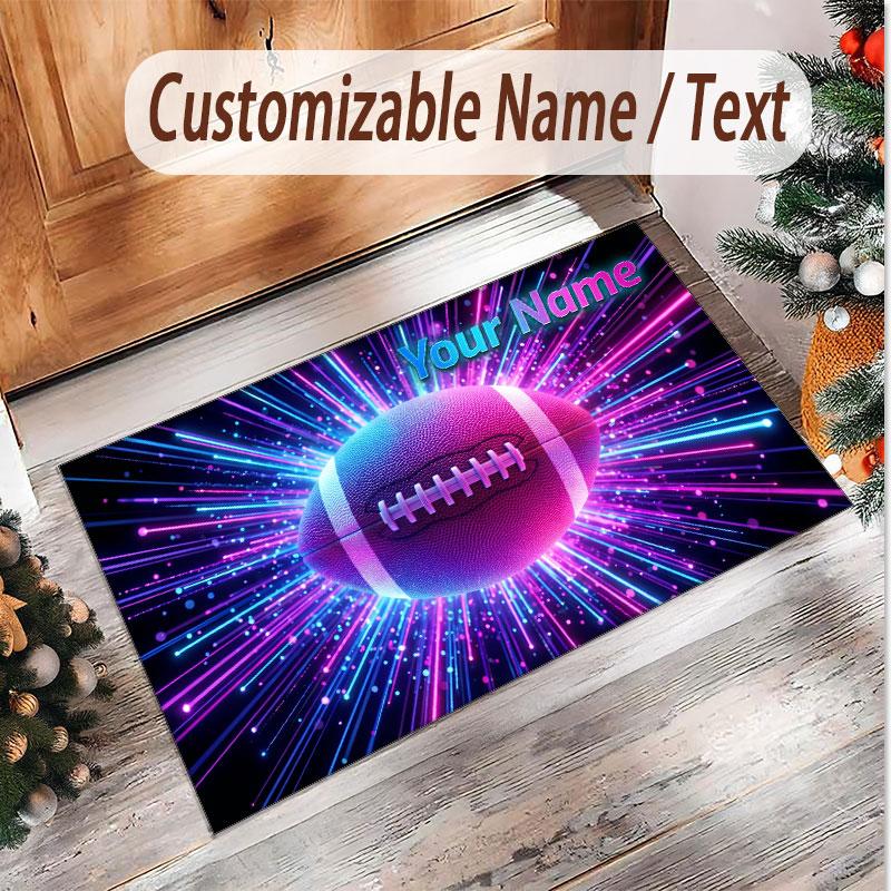 American Football Theme Soft Crystal Velvet Rug Custom Name & Text Print Non Slip Floor Rug for Bedroom Living Room