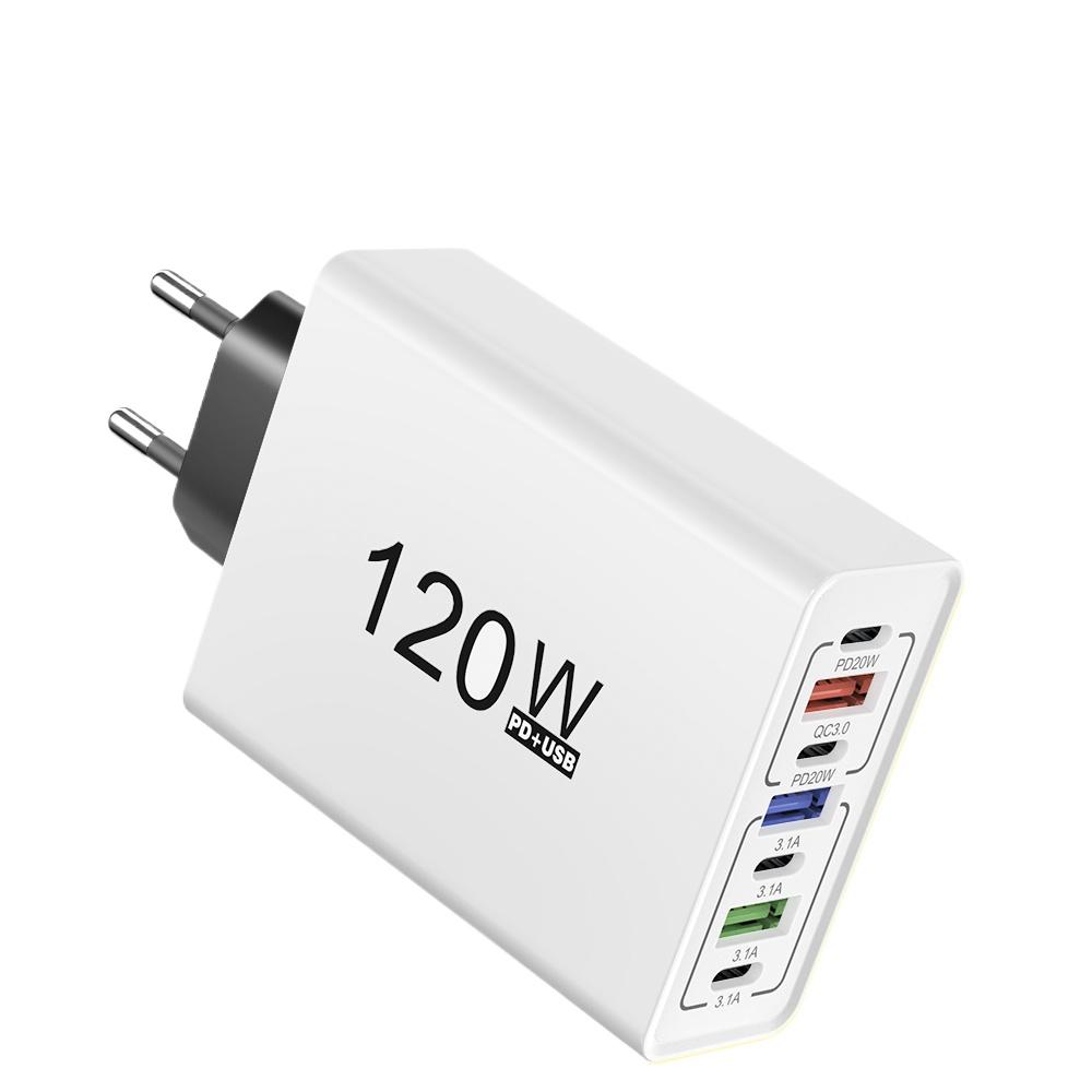 Typ C 120W USB C Ladegerät Mehrere Anschlüsse Schnelllade-Handy-Ladegerät-Adapter für iPhone Samsung Xiaomi Huawei EU/US-Stecker Wandladegerät