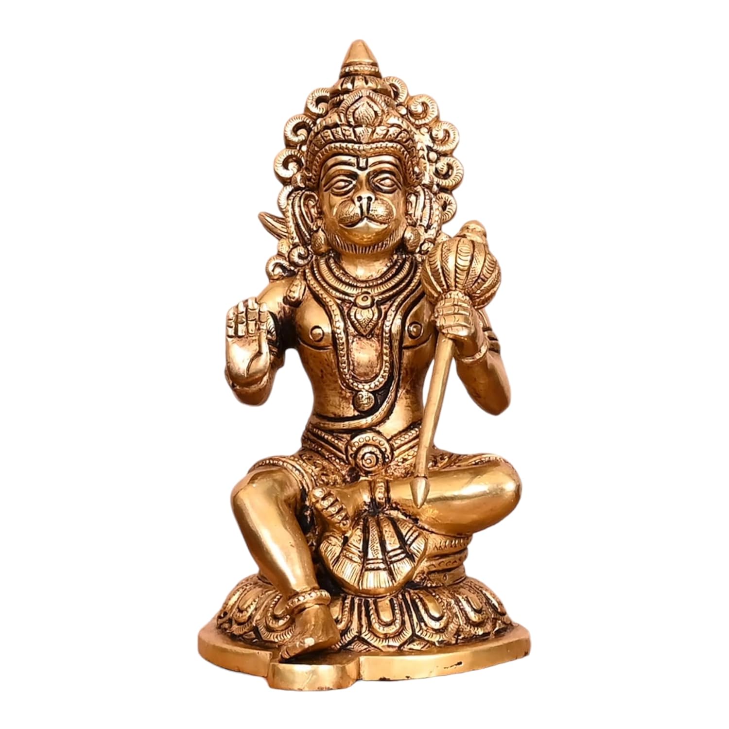 Аштадхату Идол Шри Ханумана Джи, Статуэтка Баджранг Бали в сидячей позе, Латунь - 4 дюйма