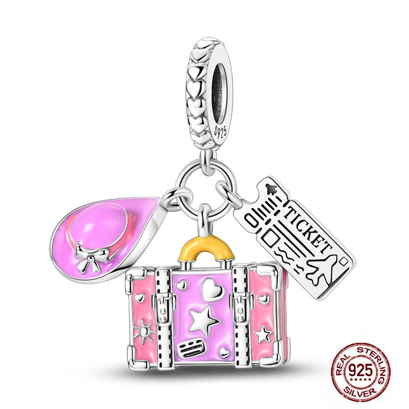 Colorful Heart Murano Glass Flower Travel Pink Charm Bead Components Copper Metal Compatible With Authentic Original Bracelet High Quality Fine