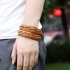 Women Men Punk Style Cool Leather Bangle Knitting Wide Cuff Handmade Bracelet