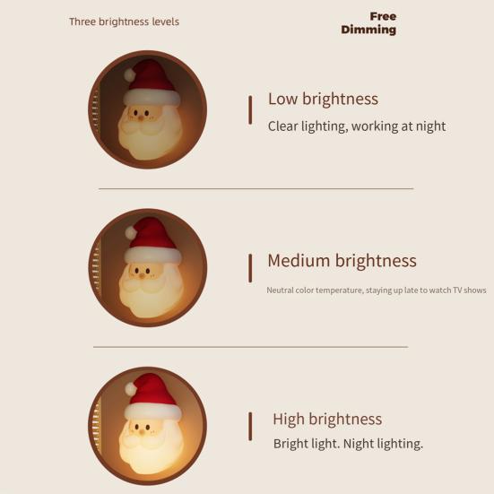Santa Claus Night Light Rechargeable Silicone Touch Lamp Magnetic Hangable Cute Christmas Lamp Auto-Off Nursery Bedside Nightlight for Breastfeeding