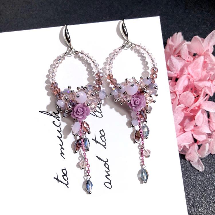 Luxury Retro Handmade Crystal Earrings Femininity Versatile Long Fringed Bride Earrings High-end Ear Jewelry