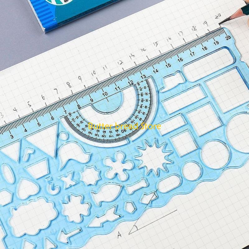 W89C Geometric Drawing Templates Plastic Rulers Multi-Function Measuring Rulers
