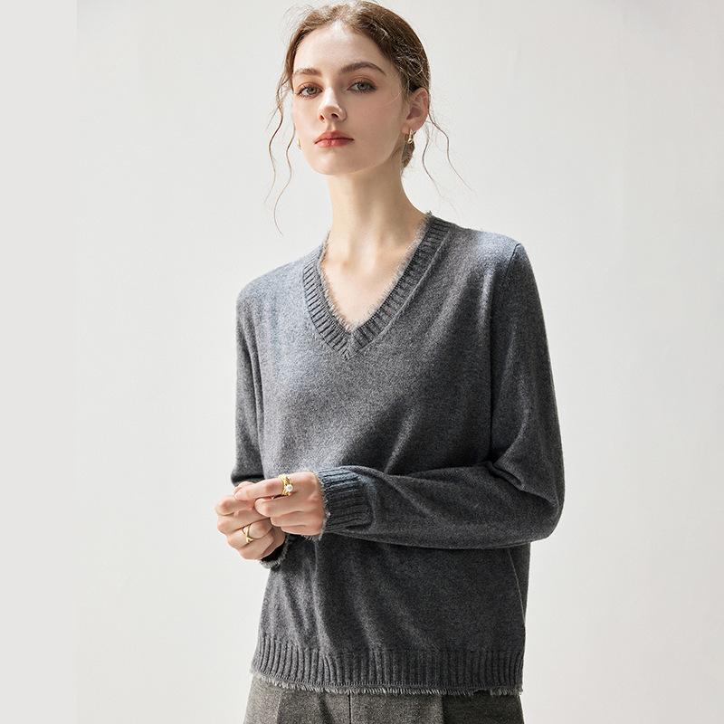 Kaschmir V-Ausschnitt Quasten Pullover - Herbst/Winter 2026 Damen Locker Elegant Schlankmachendes Oberteil.