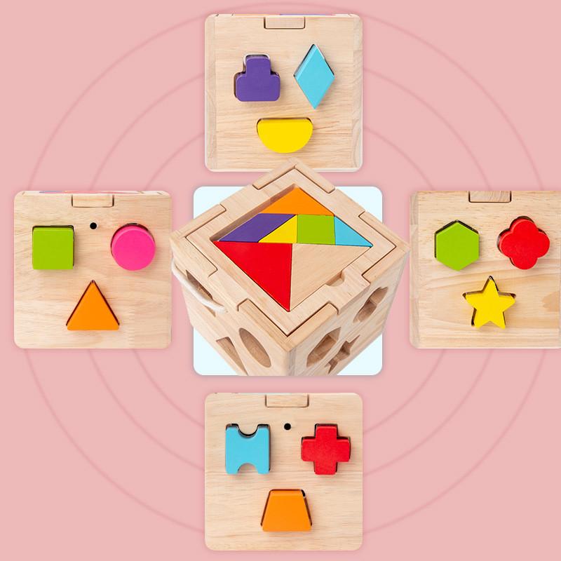 Wooden Childrens Educational Shape Sorting Blocks With Building Toys For Early Learning Development