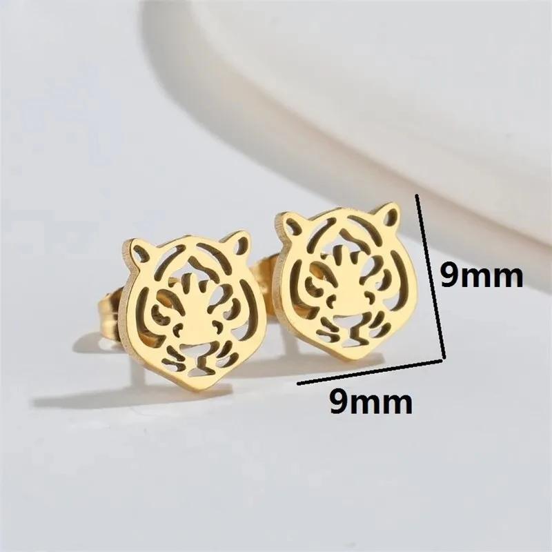 2026 New Stainless Steel Tiger Stud Earrings for Men and Women, Vintage Hollow Animal Head Earrings, Hypoallergenic Gold Tone Fashion
