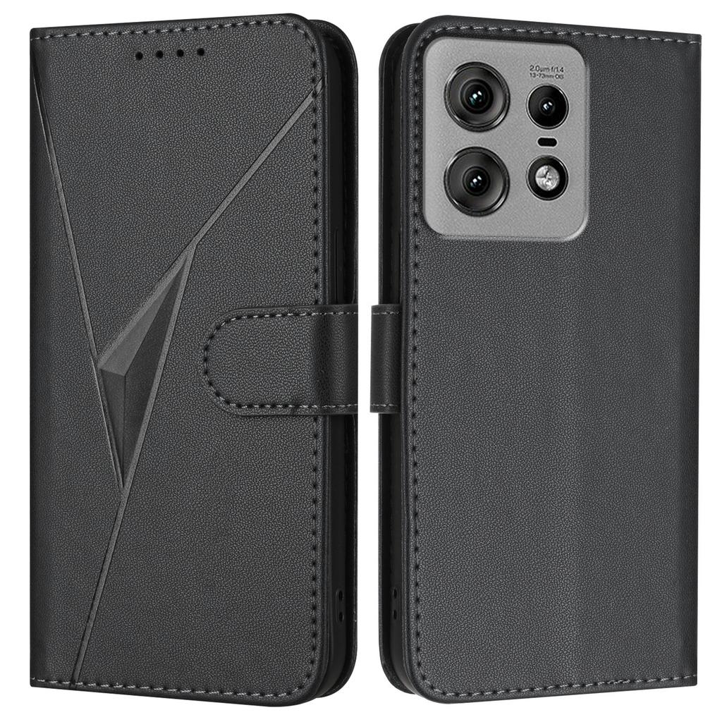 For Motorola Edge 50 Pro 5G Case Triangle Imprint Leather Phone Cover with Lanyard