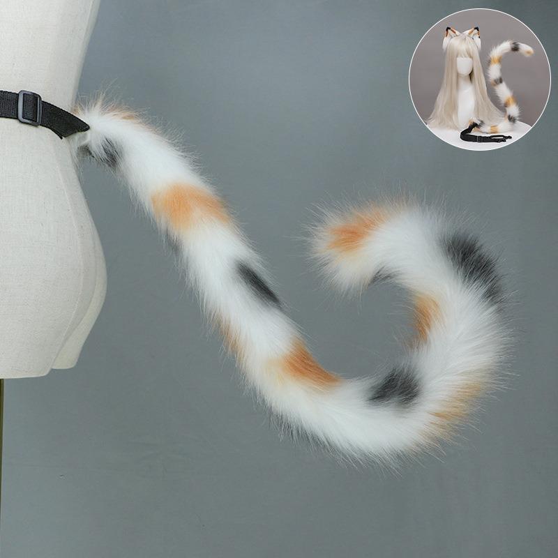 Three Flowers Orange Cat Ears Animal Ears Headband Handmade Plush Lolita Cat Ears Kc Comic Show Cat Lady Cos Cat Tail Set