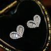 Cute Female White Zircon Stone Silver Color Small Heart Stud Earrings Lovely Bridal Wedding  For Women